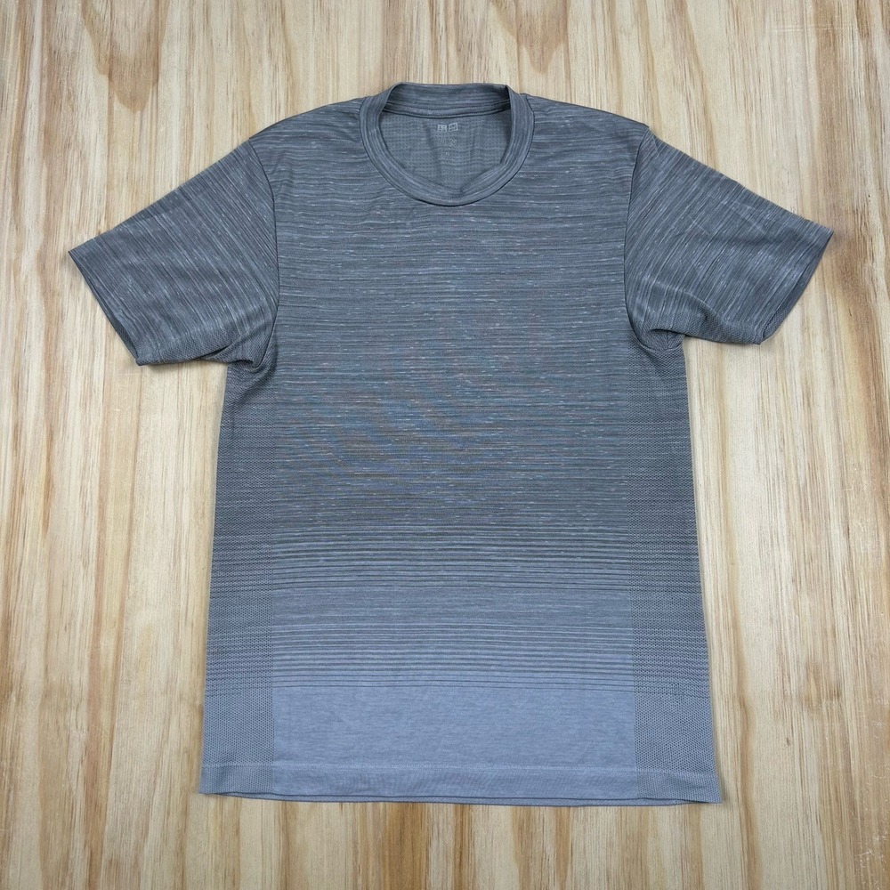 Uniqlo Crew Neck Performance Heather Gray Stripe T Shirt XS Short Sleeve‎